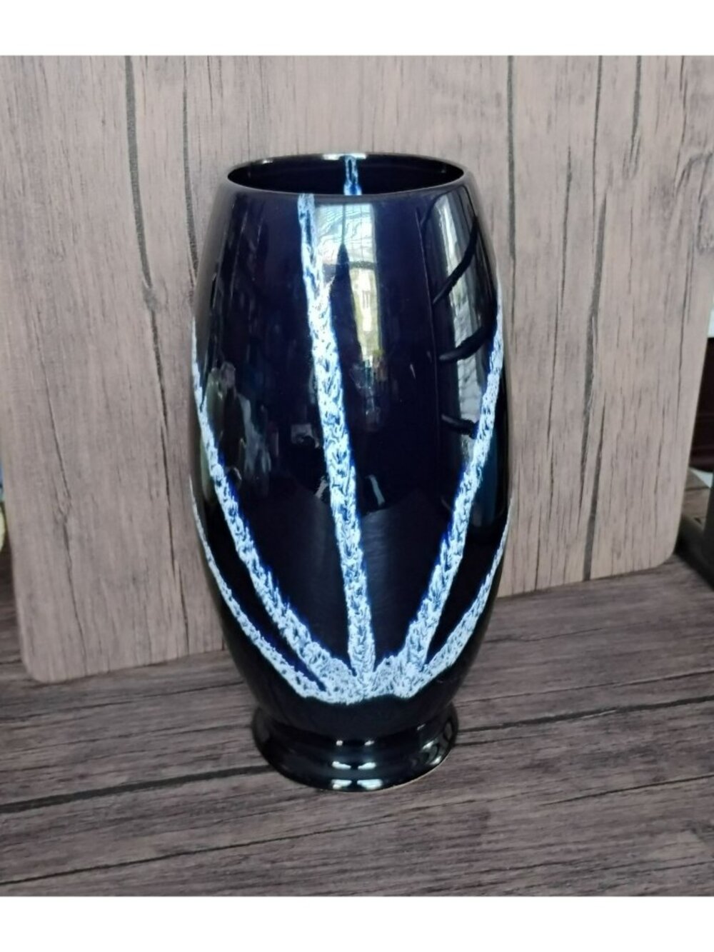 Vintage Blue Mountain Pottery Cobalt Blue Granite Drip Vase, 10.5" Canadian MCM